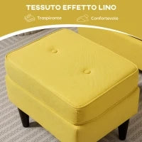 Poltrona con Poggiapiedi in Stile Contemporaneo, in Tessuto Effetto Lino e Legno di Caucciù, 75x83x104 cm, Giallo