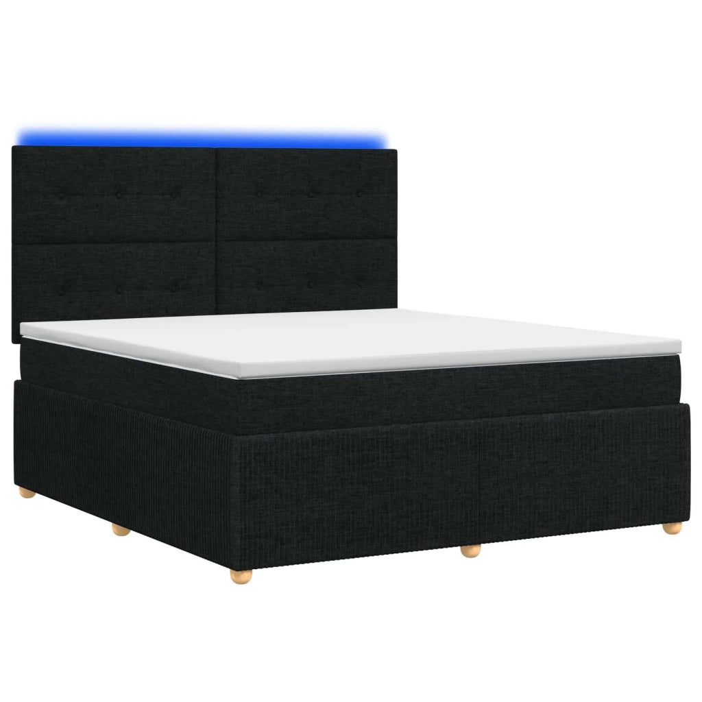 Letto Box Spring LED con Materasso Nero 140 x 200 cm Tessuto 3455876