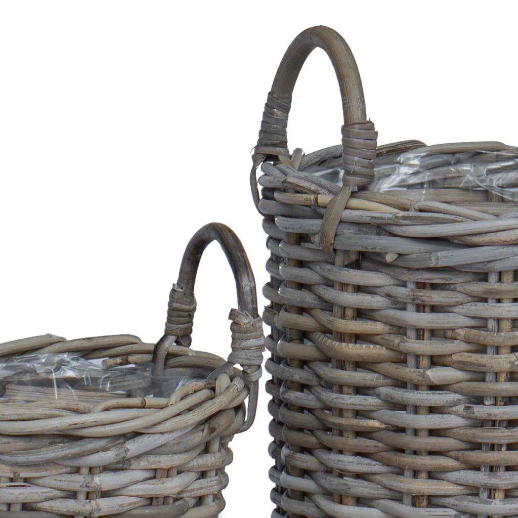 Cesto per Piante con archiviazione 2 pcs Grigio Rattan Kubu
