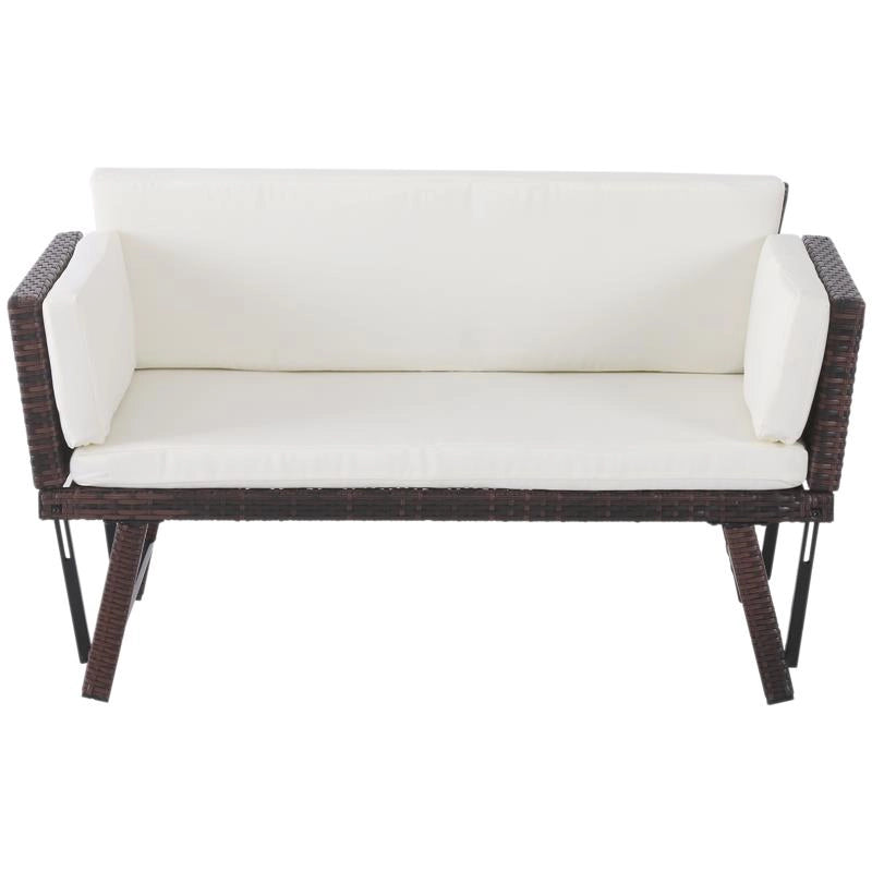 DIVANO DA GIARDINO 2 POSTI TRASFORMABILE IN LETTINO IN RATTAN BIANCO 129X66X67CM