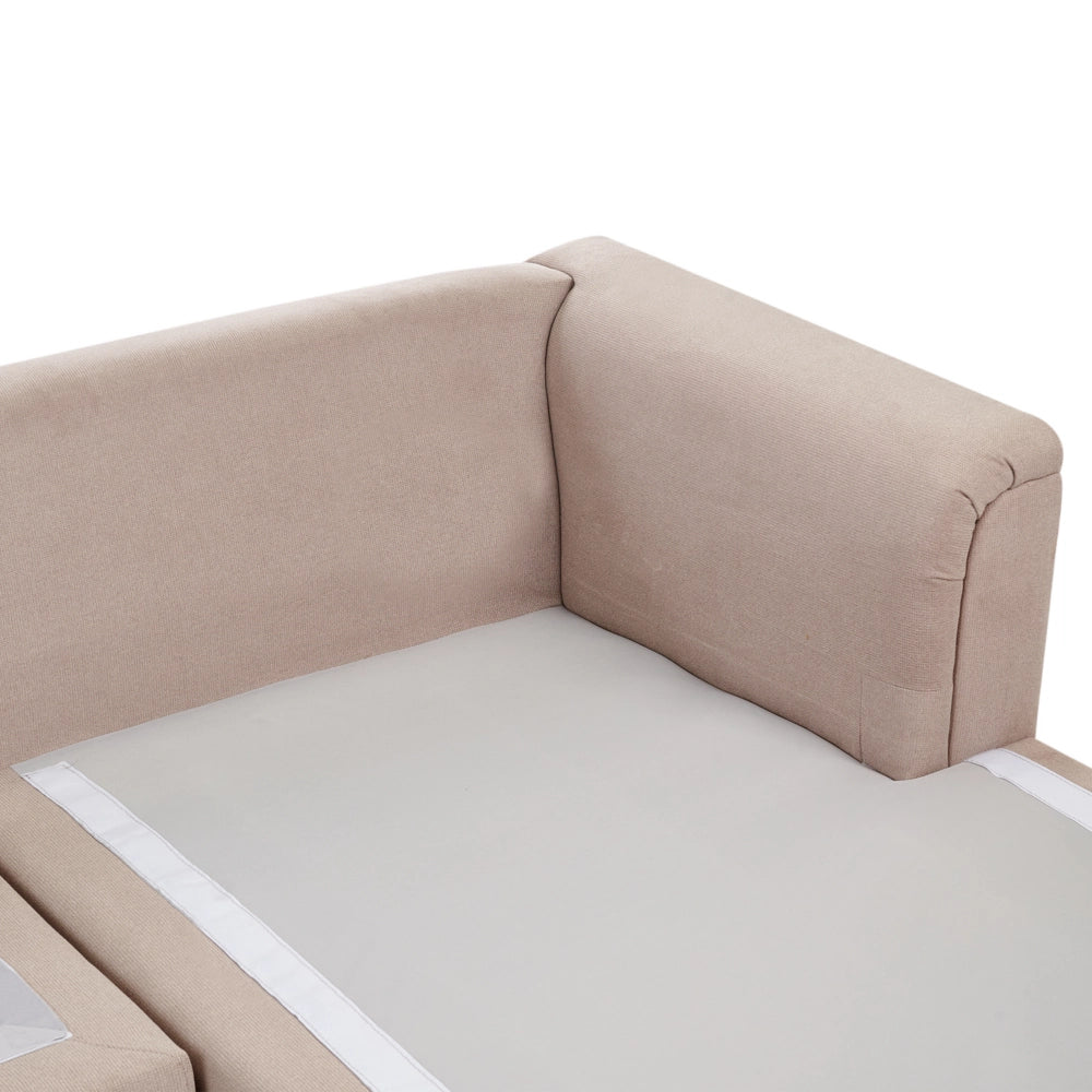 Divano moderno ad angolo con gambe in plastica in tessuto beige chiaro lato sinistro