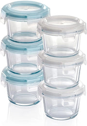 Mini conservatori in vetro per alimenti, set da 6 x 130 ml, ermetici, rotondi, chiusura a click, ideali per alimenti per bambini, integratori e salse.