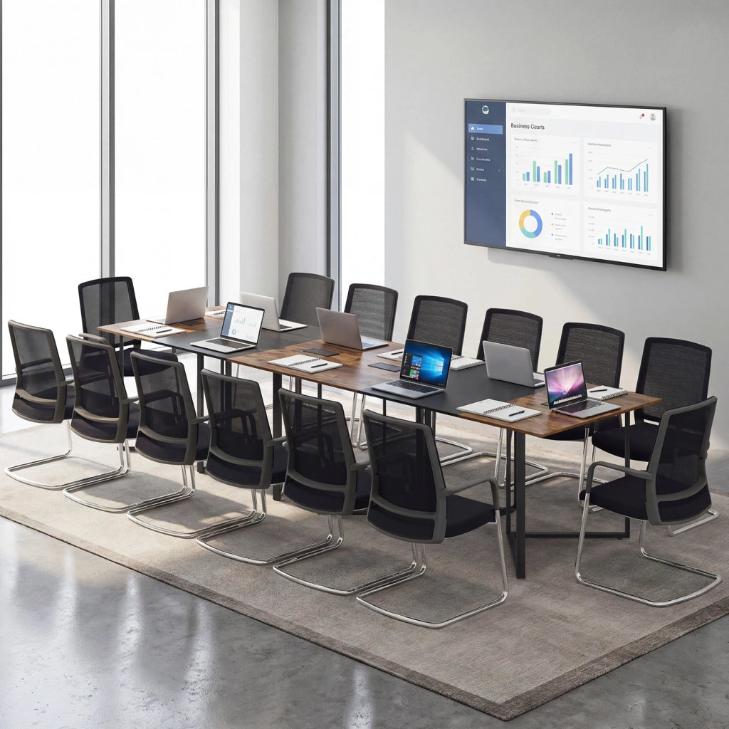Tavolo da conferenza 180 cm 180x100x76,5 cm 6-8 persone 2 passacavi, Postazione lavoro industriale grande per ufficio sala riunioni
