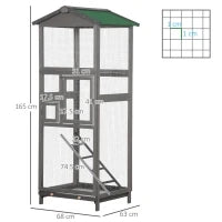 Gabbia per Uccelli Alta 165cm in Legno da Esterno con 2 Porte e Vassoio Estraibile, Grigio Chiaro