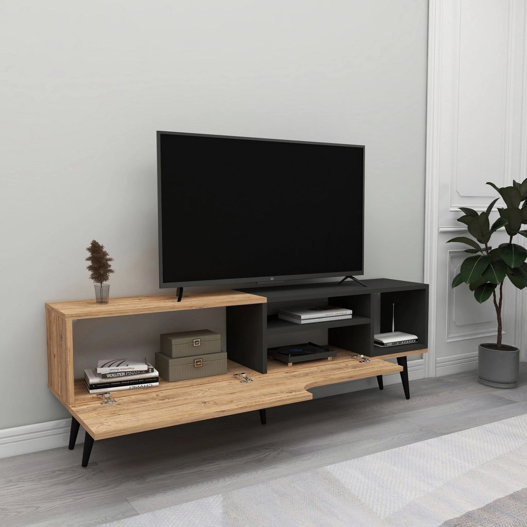 Tinnura, Mobile Porta tv un Ripiano, 150x30x50h cm Marrone Rovere