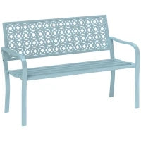 Panca da Giardino in Acciaio, Schienale Lavorato, Braccioli, per 2 Persone, Blu