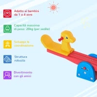 Altalena a Bilico con Maniglie Antiscivolo per Bambini Età 1-4 Anni, Plastica HDPE Atossica, 150x32x60cm, Multicolore