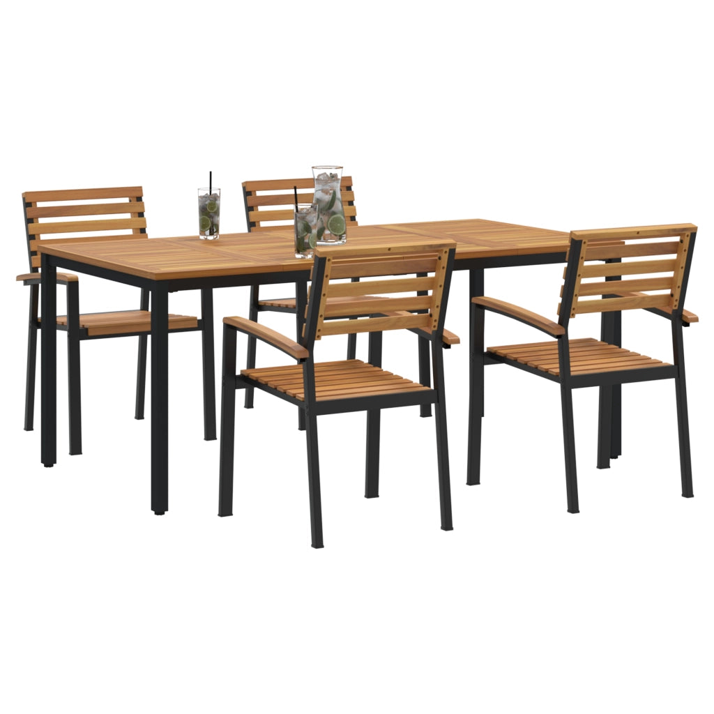 Set da Pranzo per Giardino a 5 Pezzi in Legno Massello di Acacia e Metallo