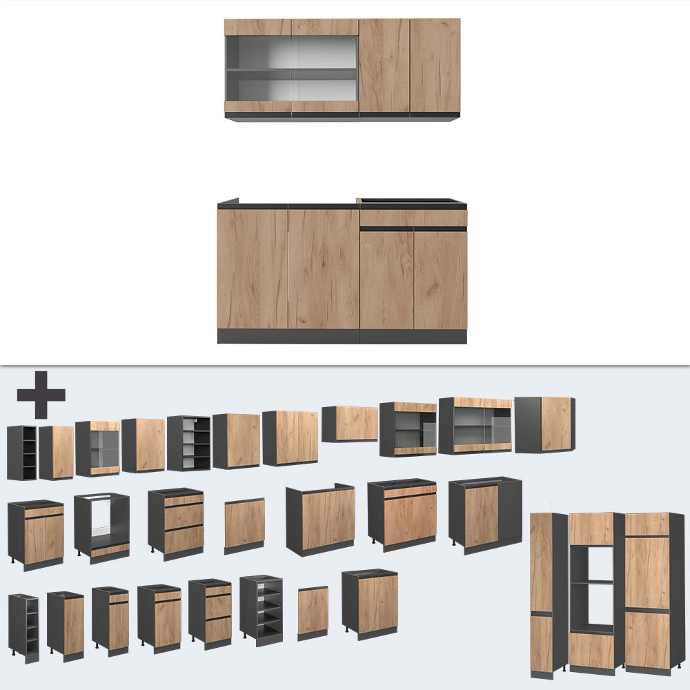 Vicco Cucina completa Quercia dorata/antracite 140 cm Forma a J