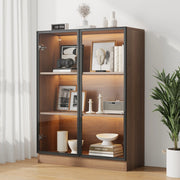 Vetrina in vetro con LED, finitura Natural Walnut, struttura in vetro e pannelli truciolari, 80 x 30 x 106 cm