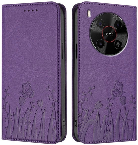 Custodia in pelle in PU - resistente allo shock - blocco RFID - modello con motivi fiorali/coleotteri - contenitore per carte - custodia per smartphone