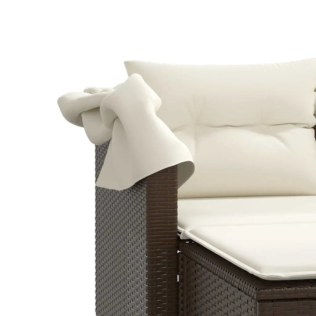 Divano Giardino 2 Posti Baldacchino Sgabelli Marrone Polyrattan 365782