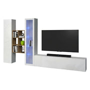 Mobile Soggiorno Ausonia, Parete Attrezzata 15 Ripiani Made in Italy, 320x30x180h cm Bianco Lucido
