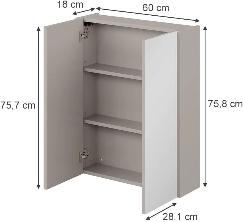 Specchio contenitore bagno Ruford, Cachemire, 60 x 75.8 cm con 3 scomparti chiusi, adatto per la conservazione salvaspazio di accessori da bagno
