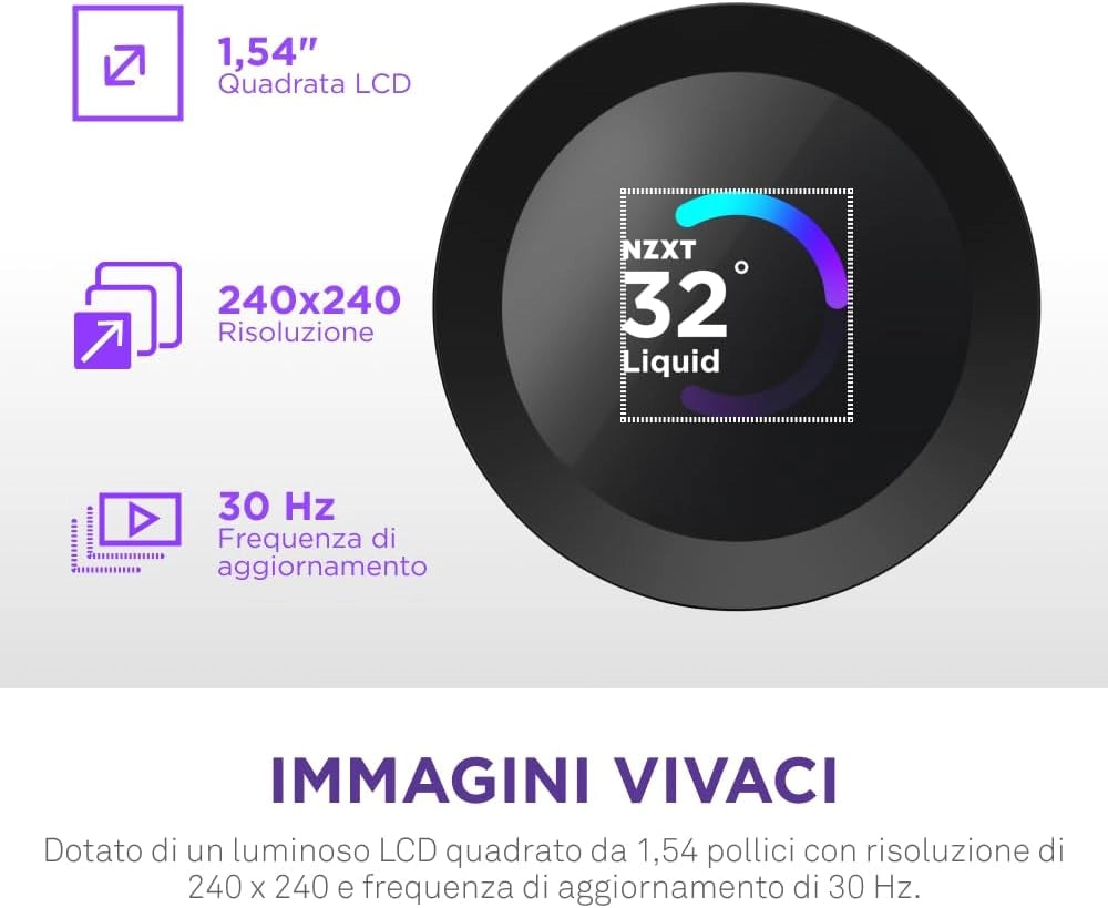 Kraken Plus 280 - Raffreddamento a liquido CPU AIO 280 mm - 2 ventole F140P - Display LCD quadrato da 1,54" personalizzabile - AMD® AM5/AM4 - Intel® LGA 1851/1700/1200/115X - Nero