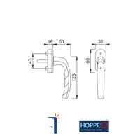 hoppe maniglia per finestra martellina dk atlanta secustik in alluminio bianca