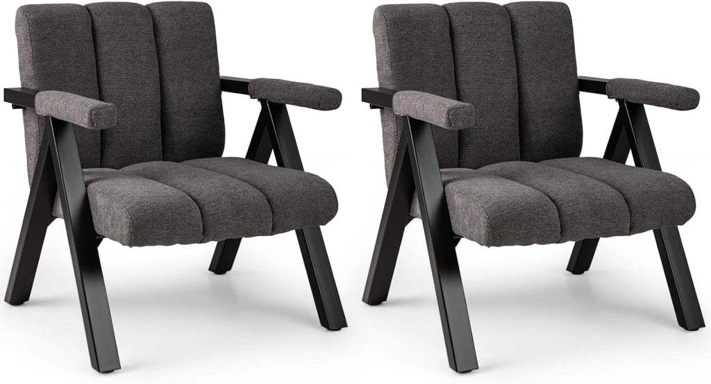 Poltrona da lettura, Sedia imbottita con braccioli, struttura in metallo, schienale ergonomico, poltrona moderna per soggiorno con gambe regolabili, per soggiorno, ufficio, camera da letto