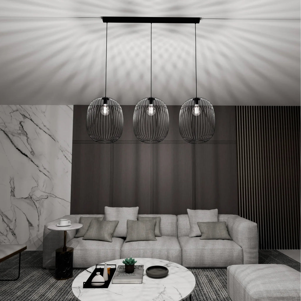 Lampadario Moderno Lugh Acciaio Nero 3 Luci E27 Ip20