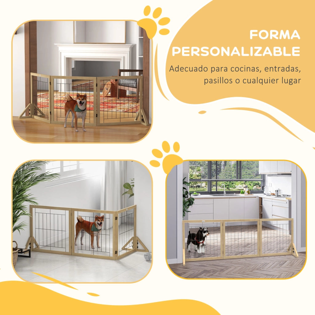 Recinto per Cani Pieghevole 3 Pannelli ¨C zephmum ¨C 210x44x70 cm Legno Naturale