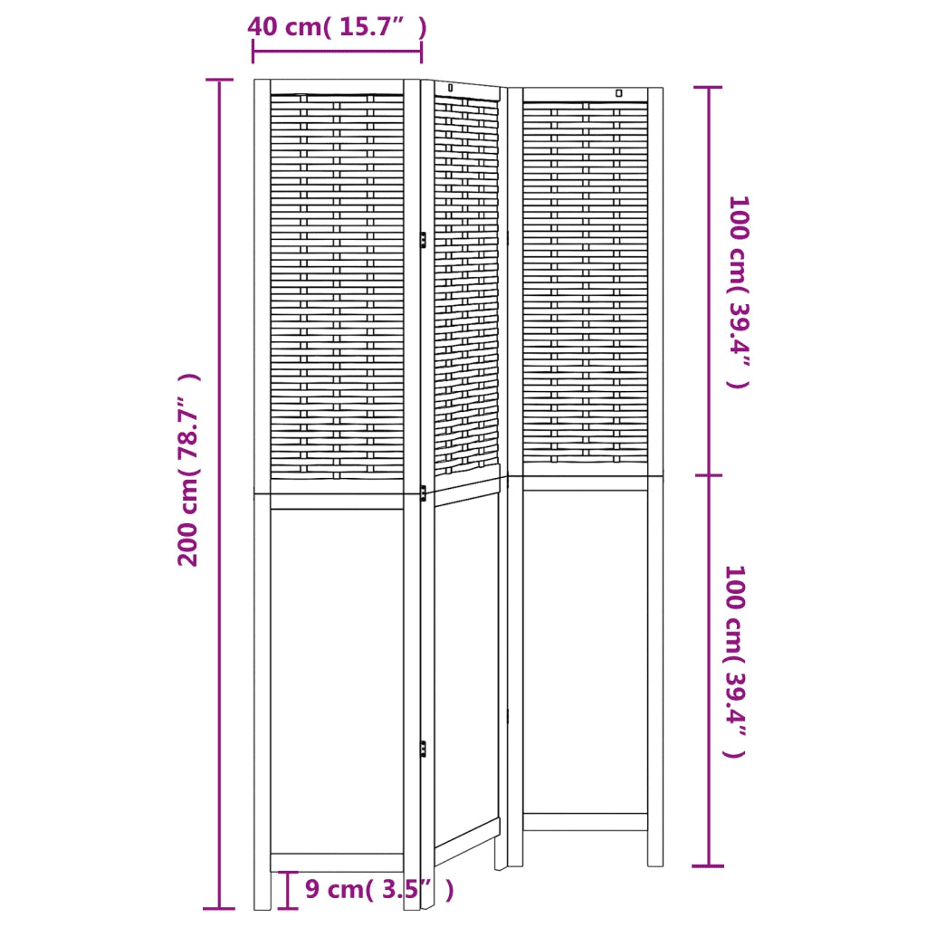 Divisorio Ambienti | Divider per stanze | Paravento 3 Pannelli Marrone Scuro Massello Paulownia