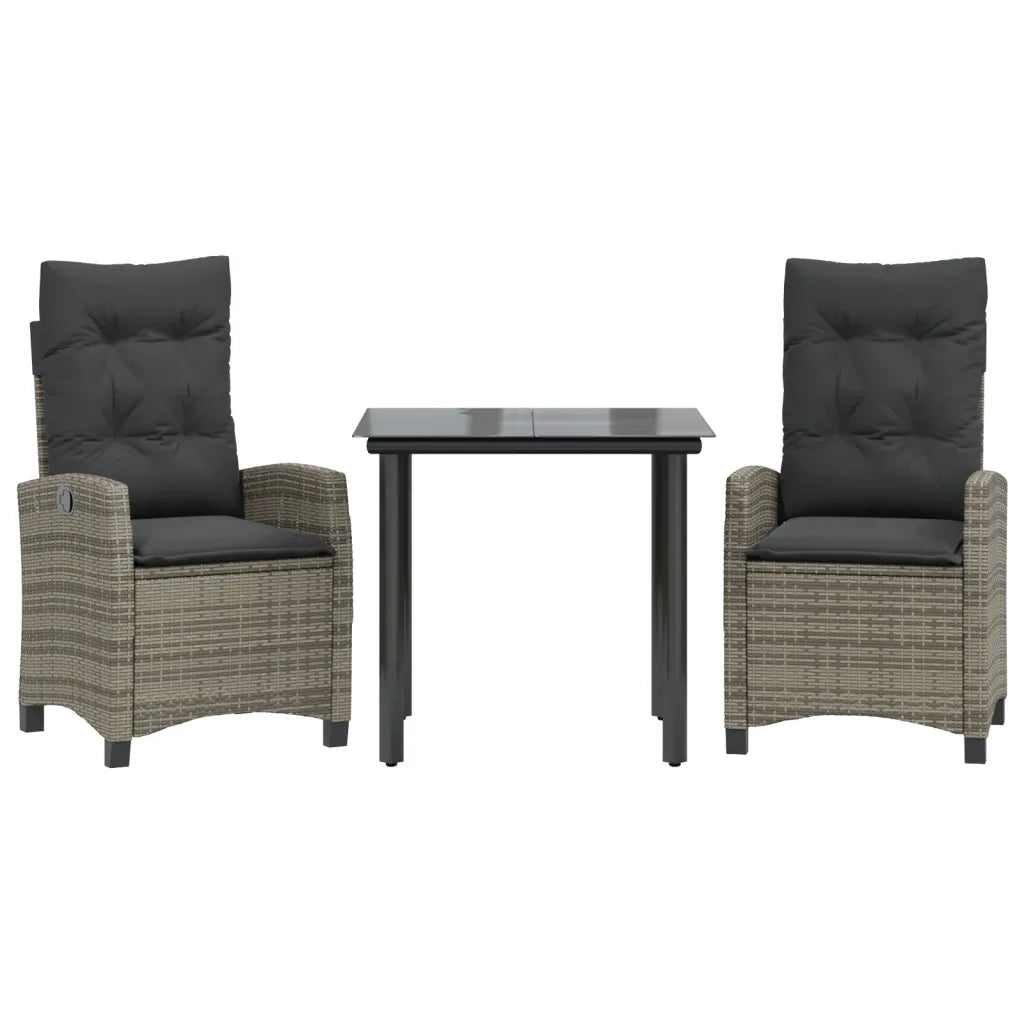 Set da Pranzo da Giardino 3 pz con Cuscini in Polyrattan Grigio
