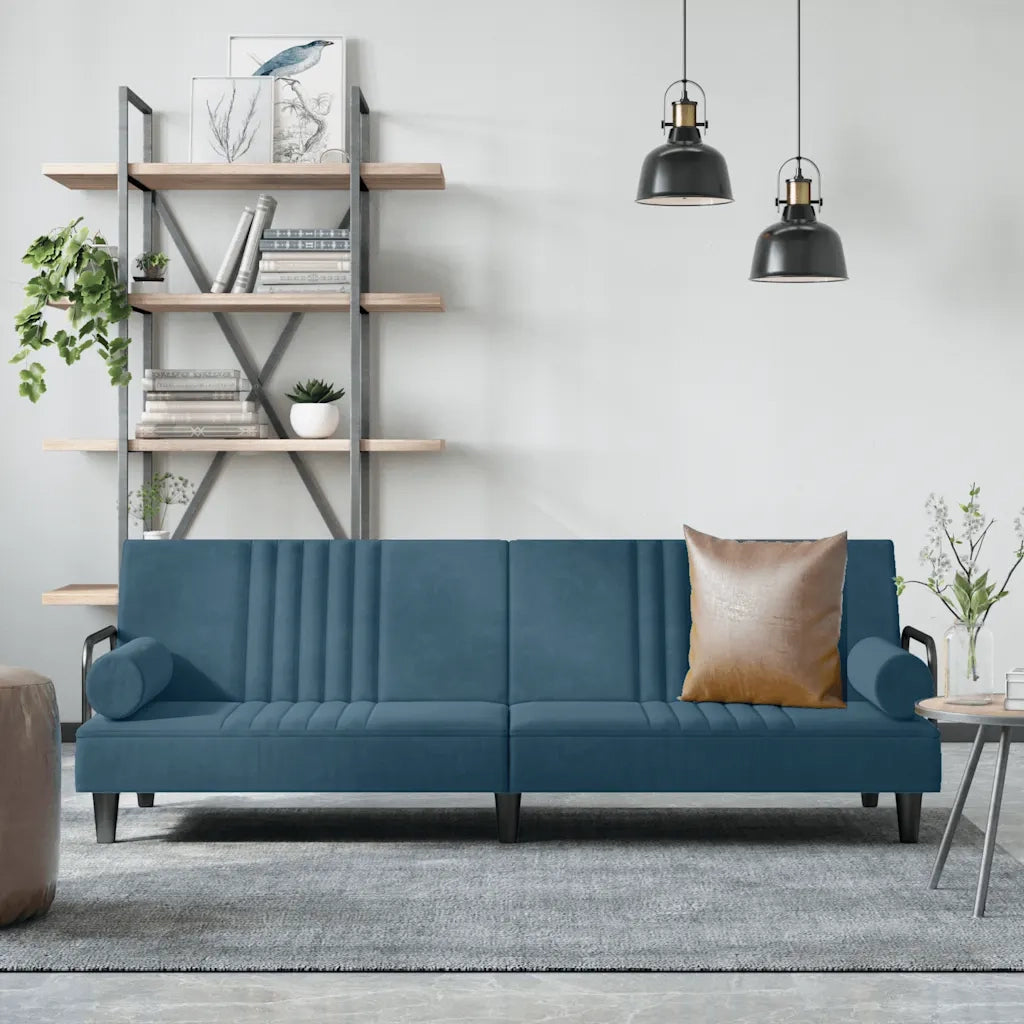Divano Letto con Braccioli Blu in Velluto 351893