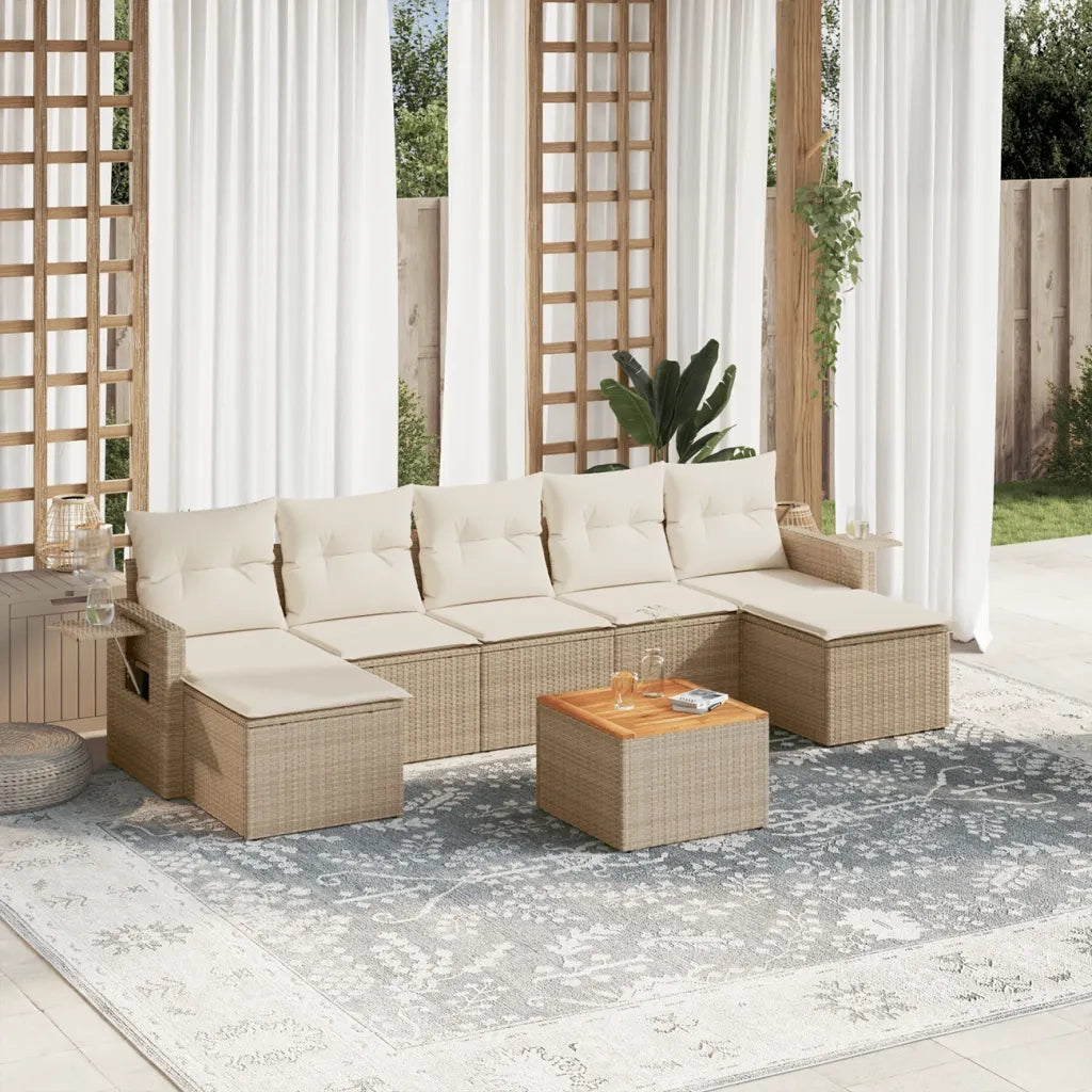 Set Divano da Giardino 8 pz con Cuscini Beige in Polyrattan 3257024