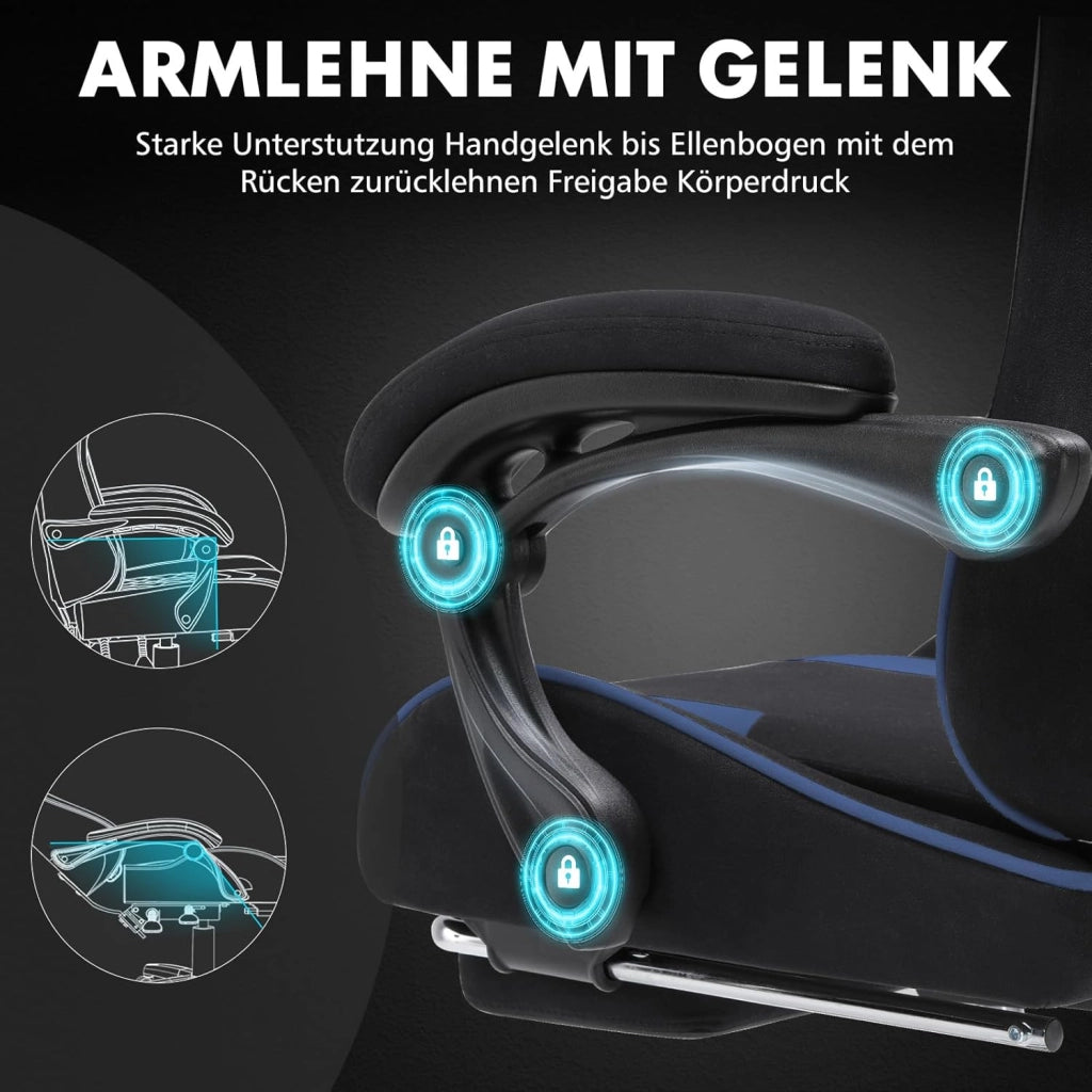 Sedia da gioco, sedia da ufficio, sedia ergonomica per PC, poltrona da gioco con supporto per massaggi, sedie task con poggiapiedi e poggiatesta, tessuto blu