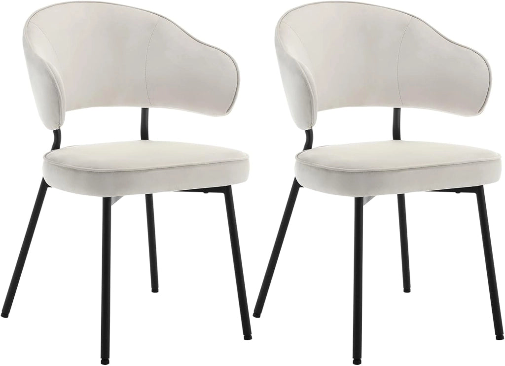 Set di 2 Sedie per Sala da Pranzo, Sedie da Cucina con Schienale, Sedie Imbottite e Rivestite in Velluto con Gambe Metalliche, Sedie Moderne per Camera da Letto, Soggiorno, Crema, BH389cm-2