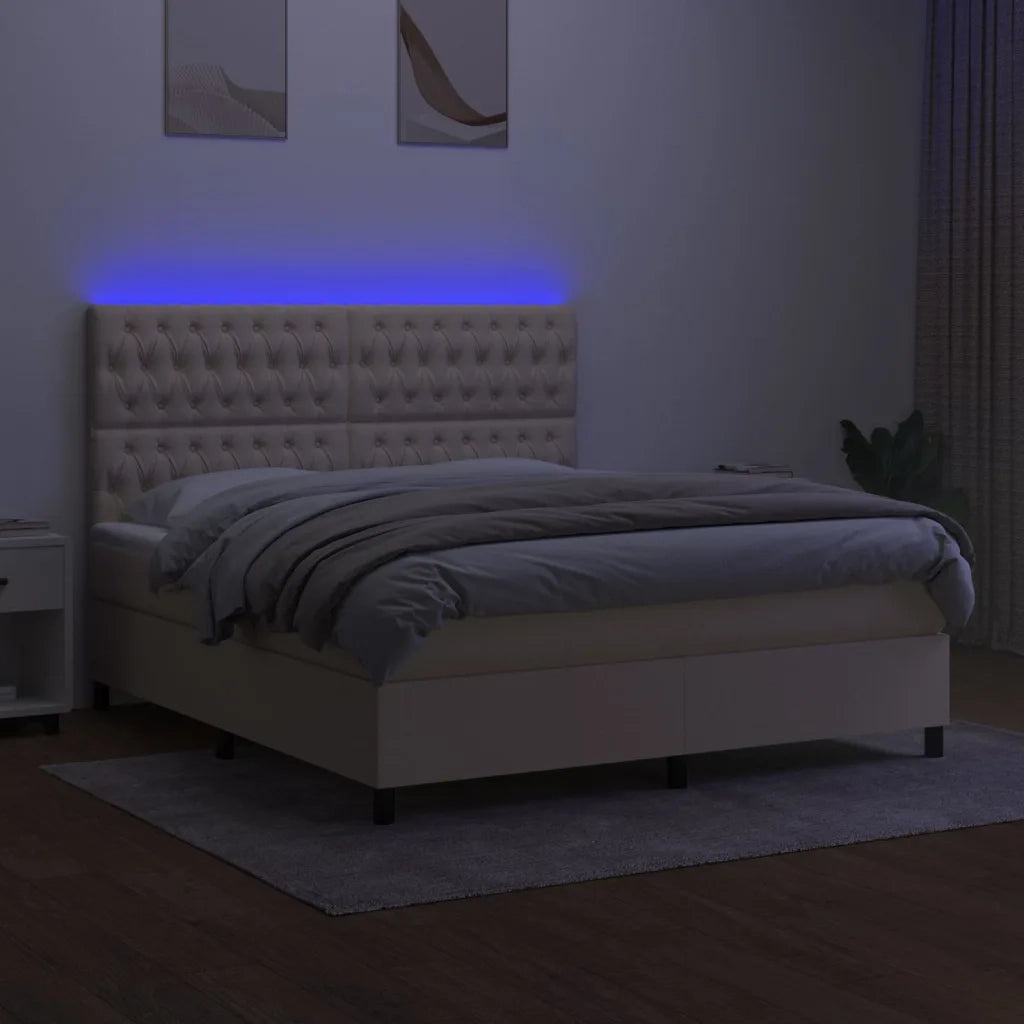 Letto a Molle con Materasso e LED Crema 160x200 cm in Tessuto cod mxl 35343