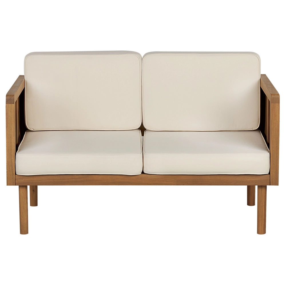 Set divani da giardino in legno di acacia cuscini beige chiaro 4 posti design moderno set conversazione per esterni