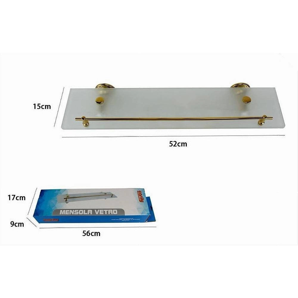 Trade Shop - Mensola In Vetro Satinato Bagno Con Reggimensola Acciaio Cromato Muro Oro 59430 -