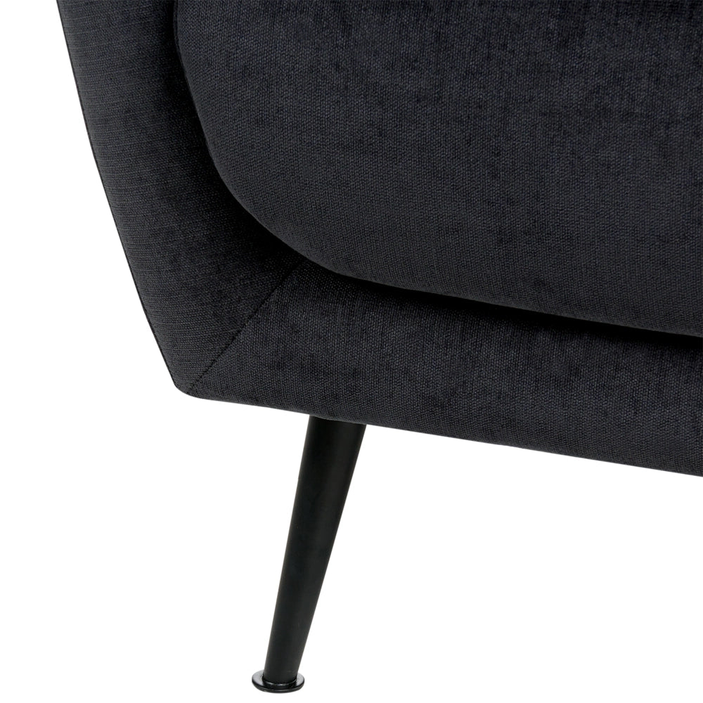 Poltrona Tappezzeria in tessuto di ciniglia ferro Gambe nere con braccioli Seduta spessa Stile moderno Soggiorno nero