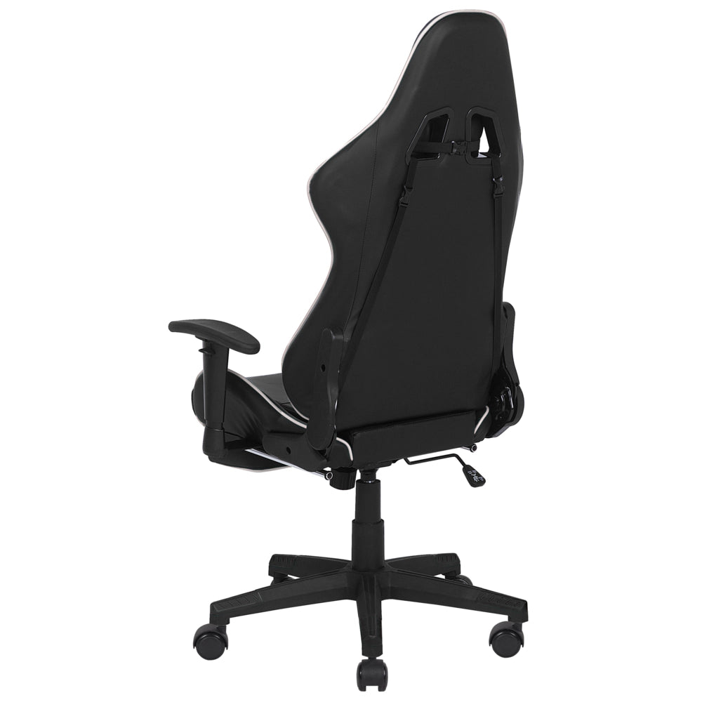 Sedia Gaming Nera Bianca Ecopelle Girevole Regolabile Braccioli e Poggiapiedi Regolabile in Altezza Moderna