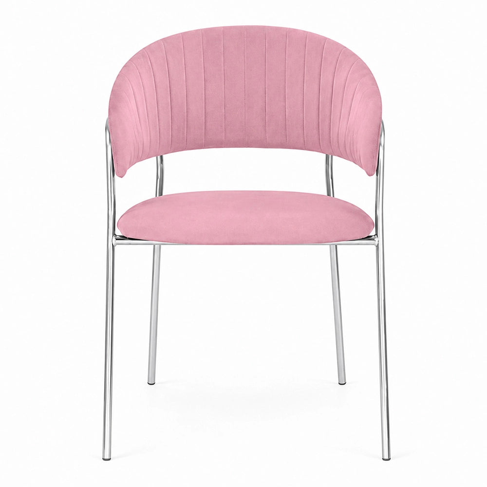 Sedie da pranzo set da 2 Aurelia in velluto rosa con gambe in ferro cromato