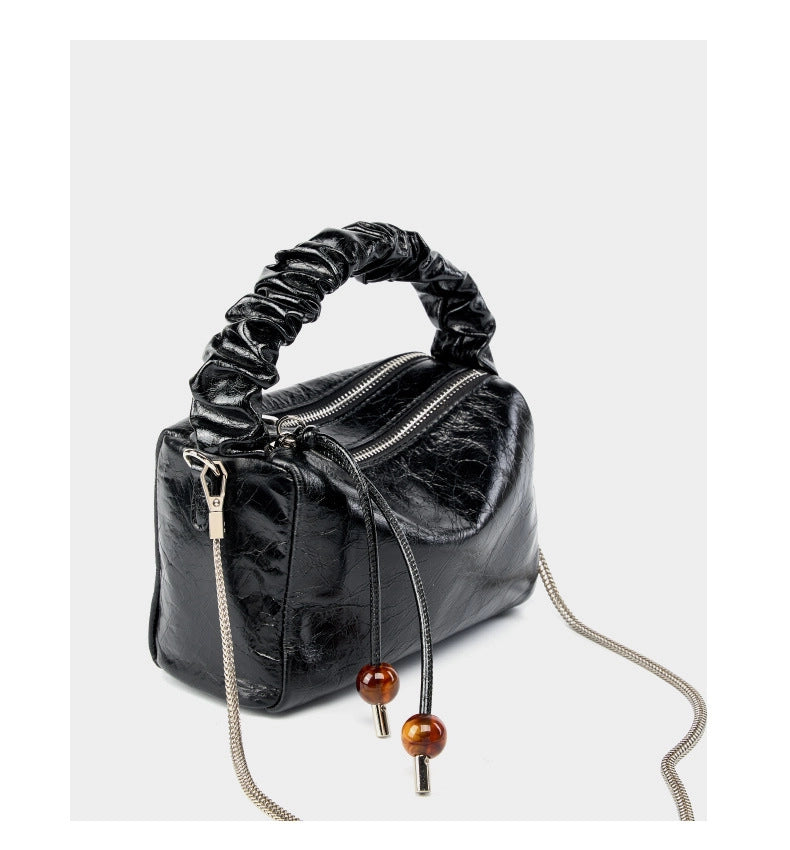 Borsa a mano/a tracolla da donna in vera pelle, colore nero.