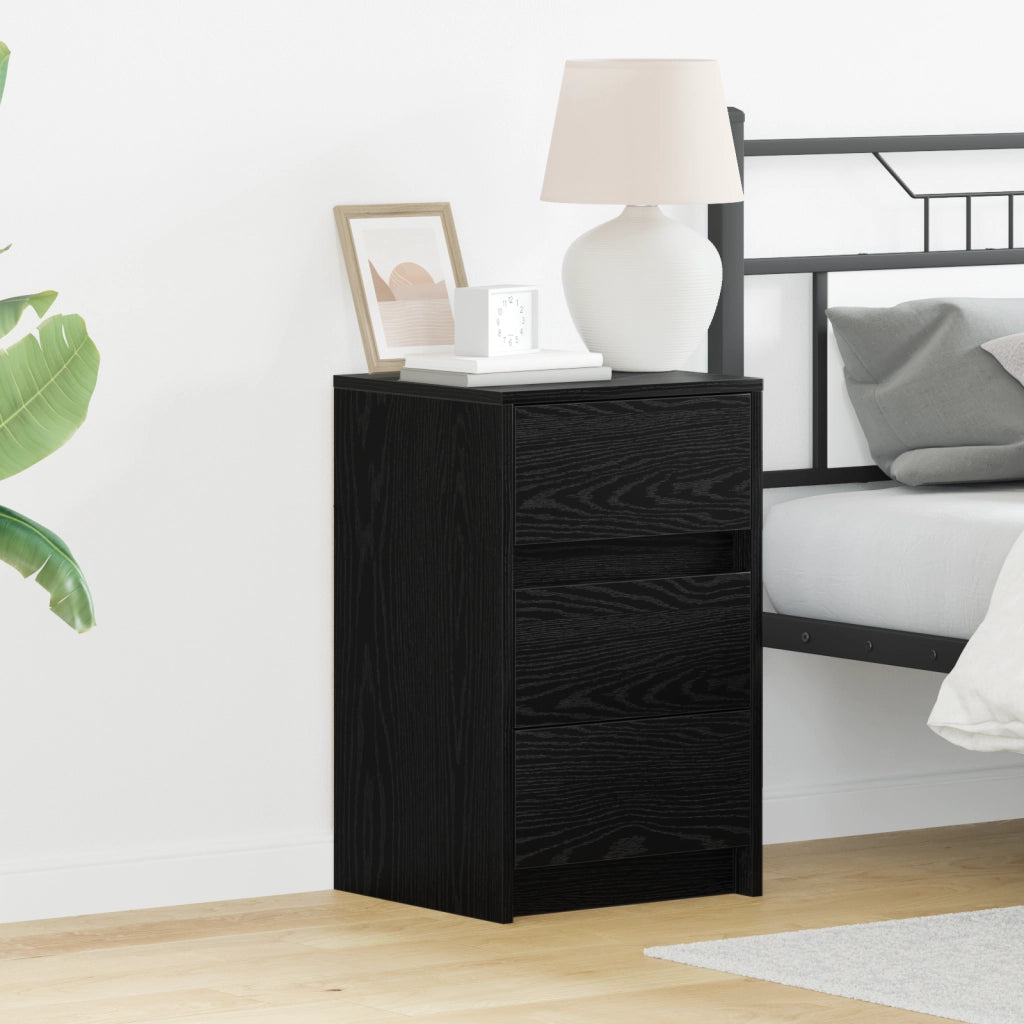 Mobiletto da comodino con luci LED rovere nero legno ingegnerizzato