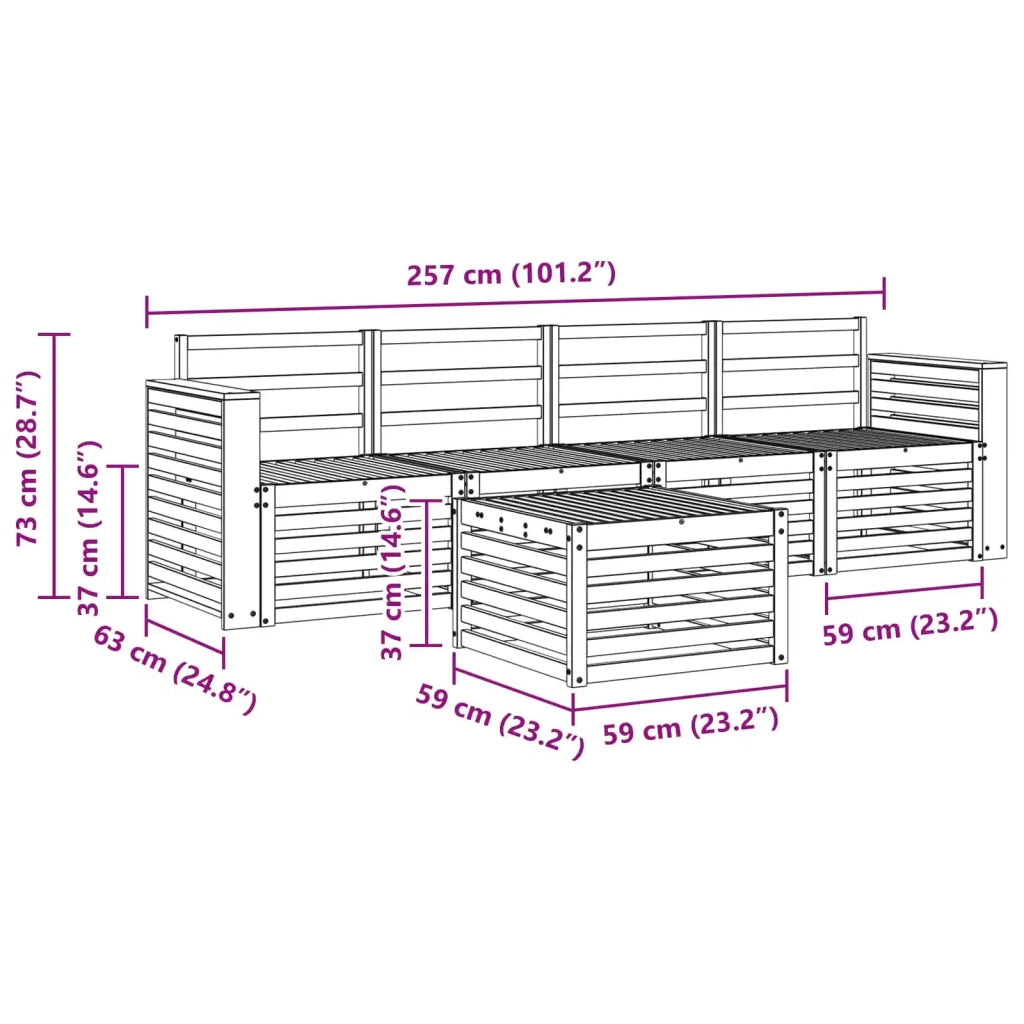 Set di divani da esterno 5 pcs Bianco Legno di Acacia Massello 3391359