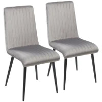 Set 2 Sedie da Cucina Imbottite e Salvaspazio con Gambe in Acciaio, 43x58x90 cm, Grigio e Nero
