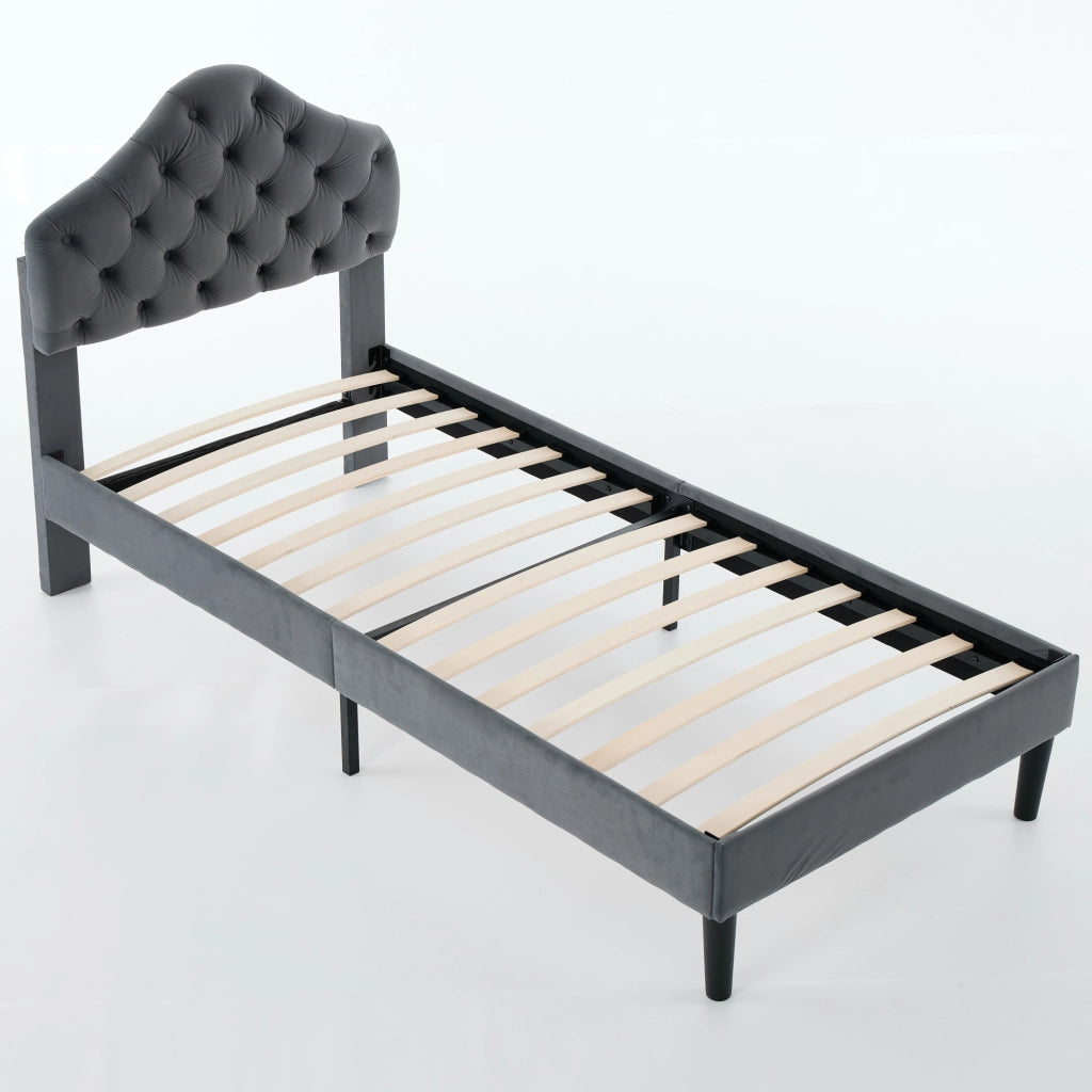 Letto imbottito di 90x200 cm in ciniglia grigia