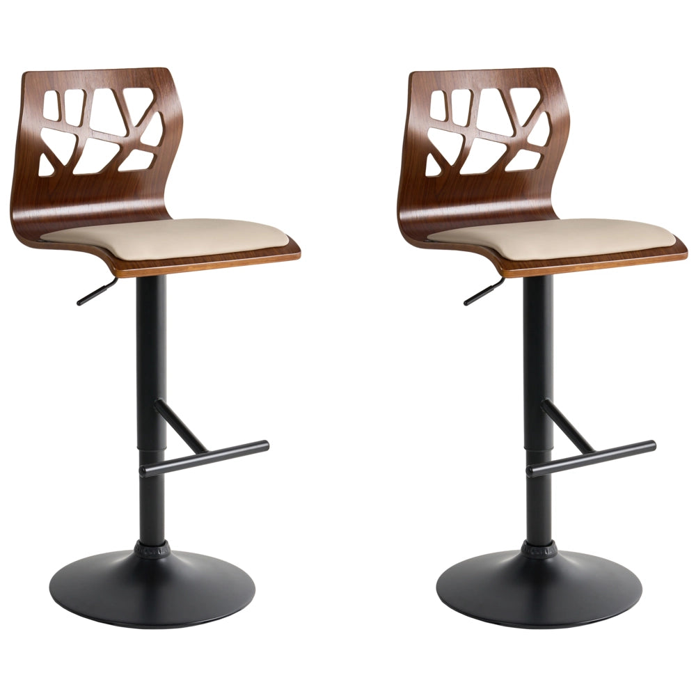 Set di 2 sgabelli da bar in ecopelle beige e nero Girevole Alzata a Gas Regolabile in Altezza Moderno