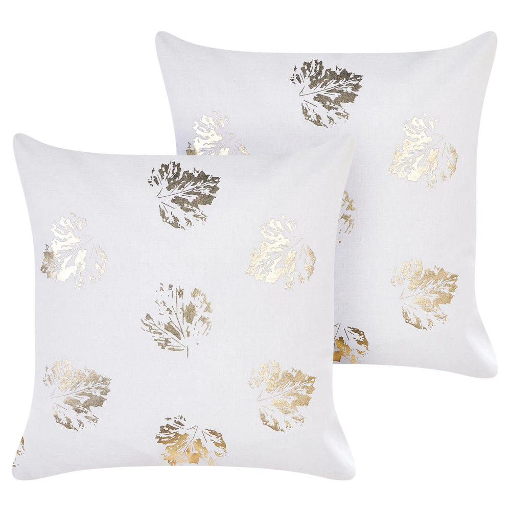 Set di 2 cuscini decorativi in velluto bianco con motivo a foglie 45 x 45 cm Stampa in lamina d'oro Accessori decorativi