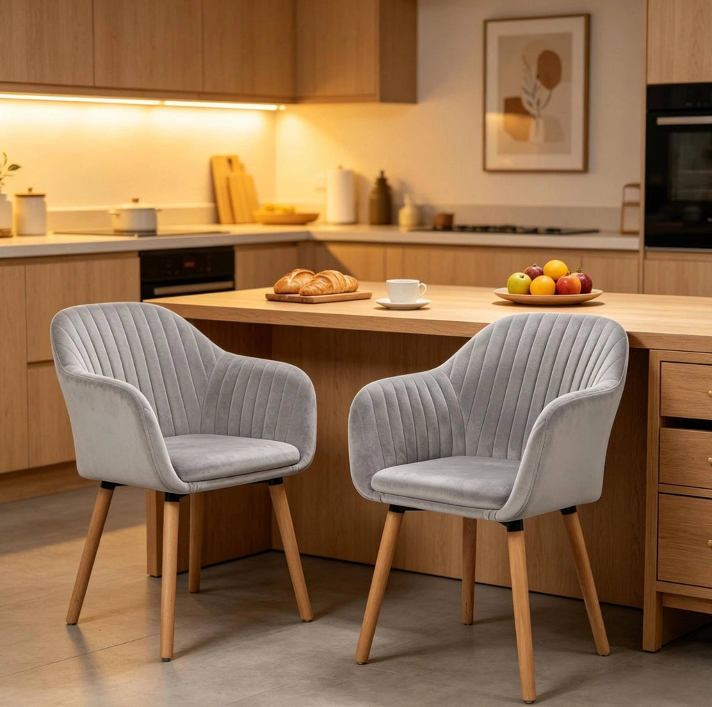 Sedia da sala da pranzo con braccioli 42x50x81 cm velluto grigio chiaro set da 2