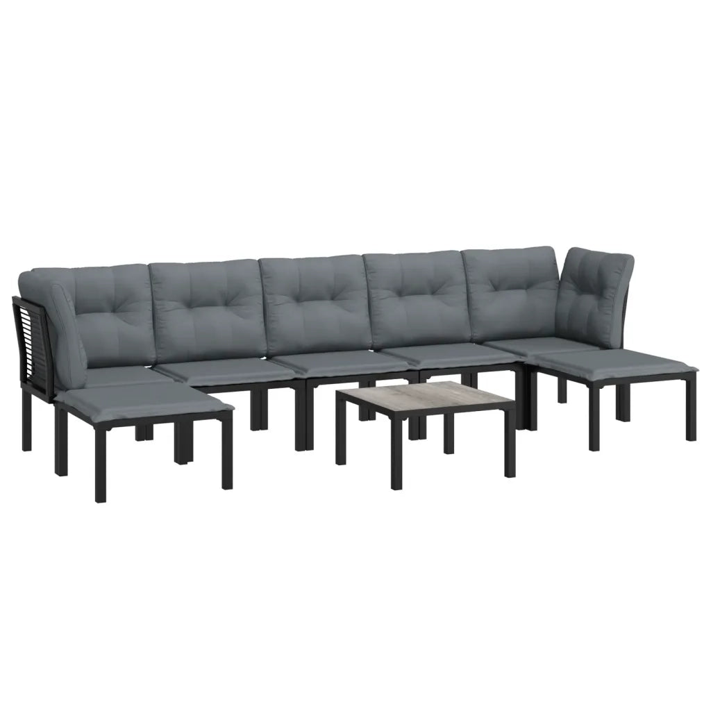 Set Salotto da Giardino 8 pz | Set di Mobili da Esterno Nero e Grigio in Polyrattan