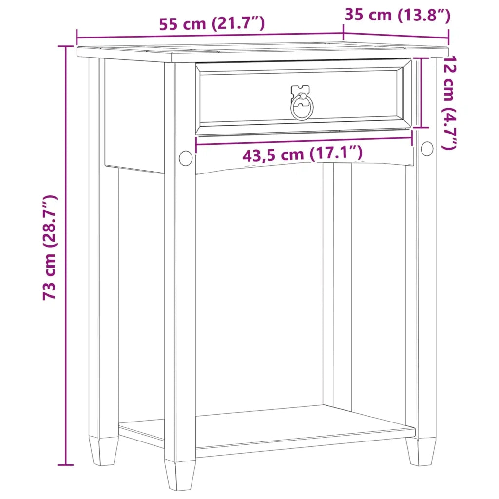 Tavolo Consolle Bianco 55 x 35 x 73 cm Pino massello