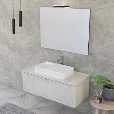 Mobile bagno sospeso 110 cm grigio chiaro con lavabo da appoggio e specchio Master