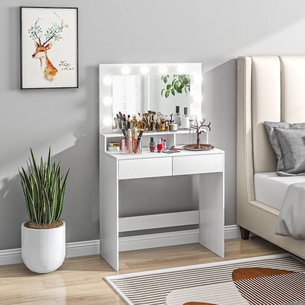 Tavolo trucco con specchio illuminato LED e cassetti ¨C zephmum ¨C bianco