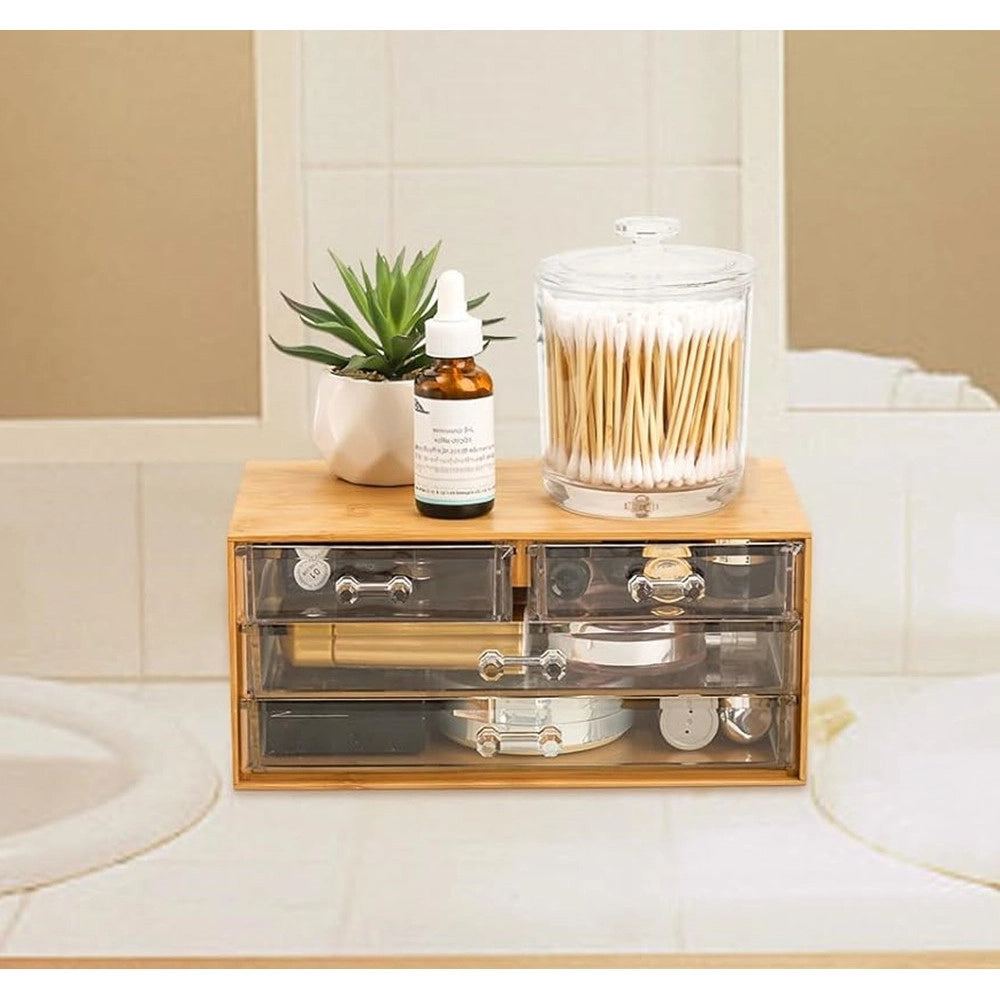 Trade Shop - Porta Gioielli Cosmetici Con 4 Cassetti Organizzatore Casa In Legno 24.3x15.3x11cm 10832 -