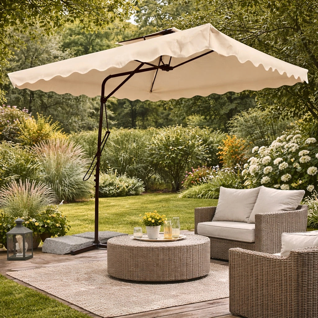Ombrellone da Giardino Palo Decentrato 2.5x2.5 mt Impermeabile Beige Apri&Chiudi