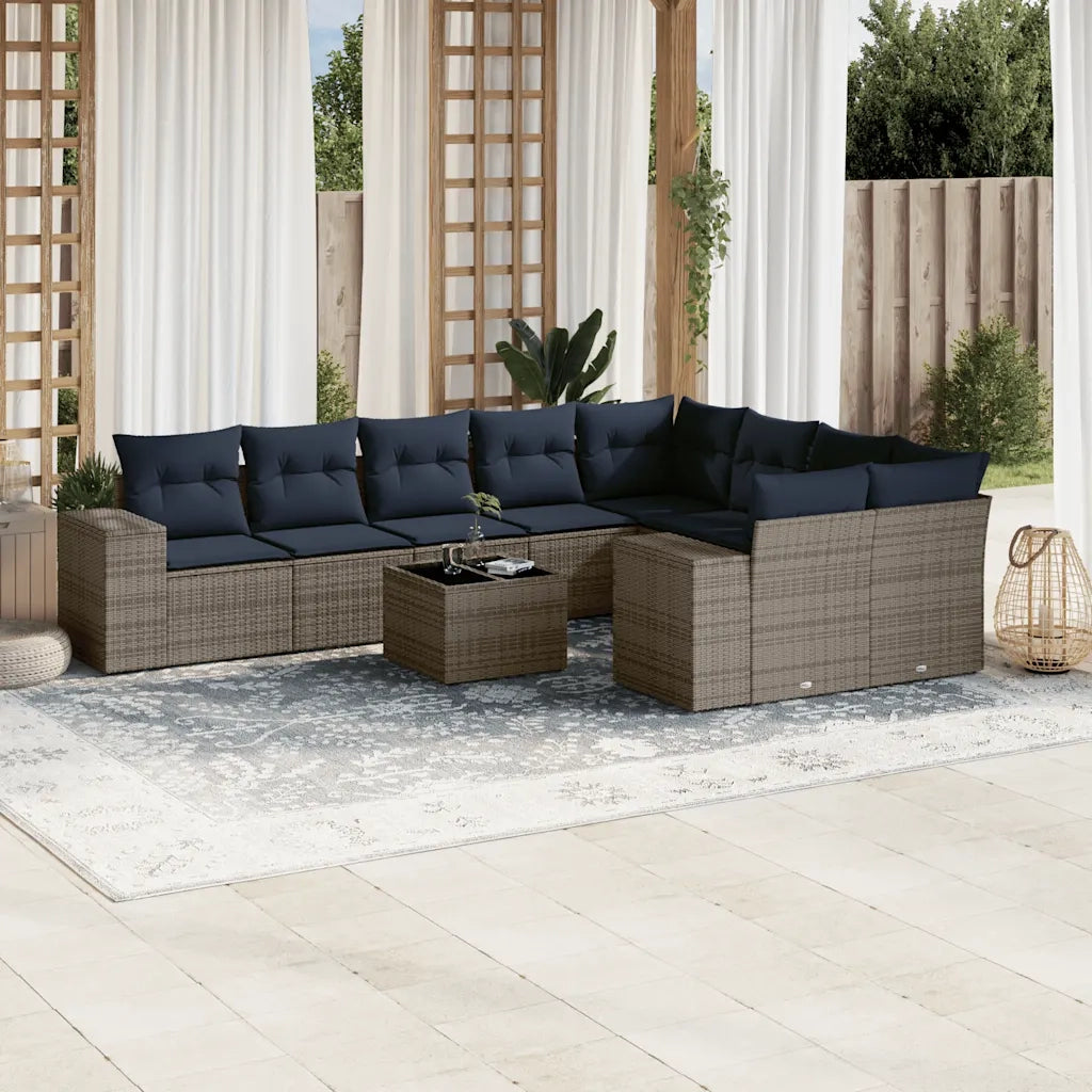 Set Divani da Giardino 10 pz con Cuscini Grigio in Polyrattan 3223050